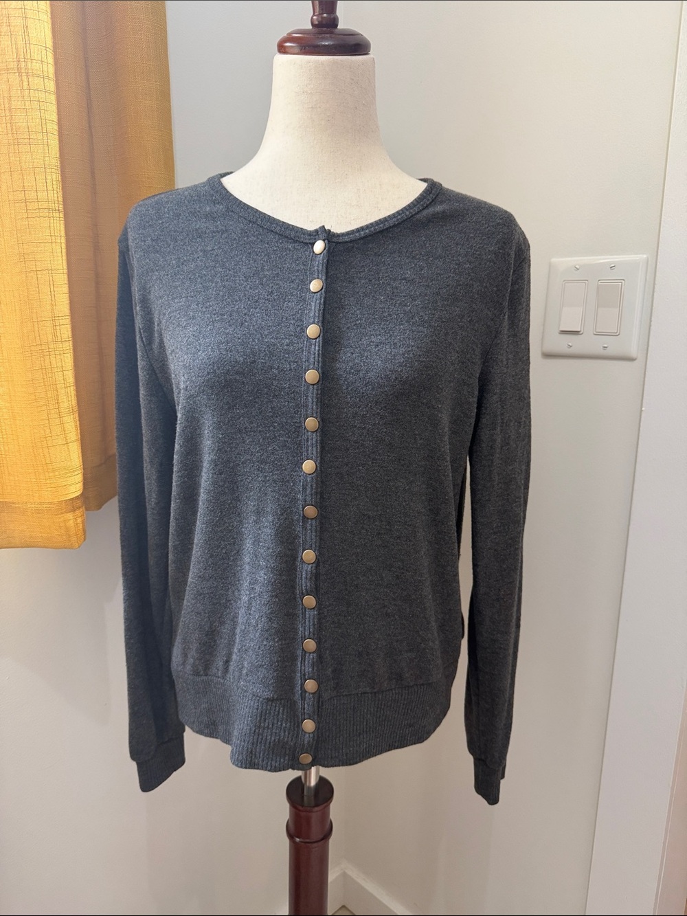 Charcoal Gray Button-Down Women's Cardigan Sweater